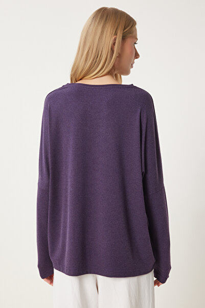 Happiness İstanbul Γυναικεία Πλεκτή Μπλούζα με λαιμόκοψη με νυχτερίδα με λαιμόκοψη EN00616