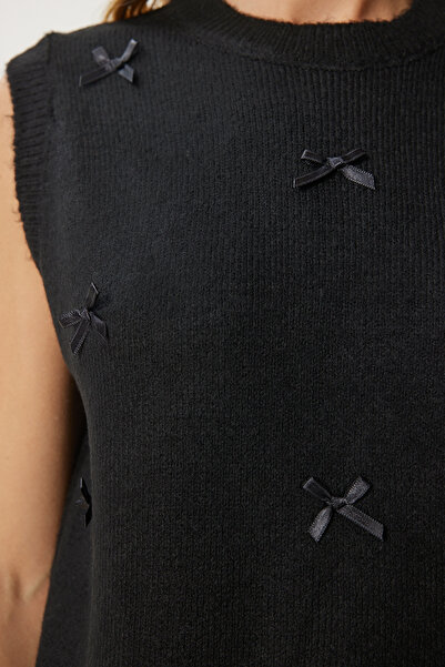 Happiness İstanbul Γυναικείο πλεκτό πουλόβερ με μαύρο φιόγκο PF00079