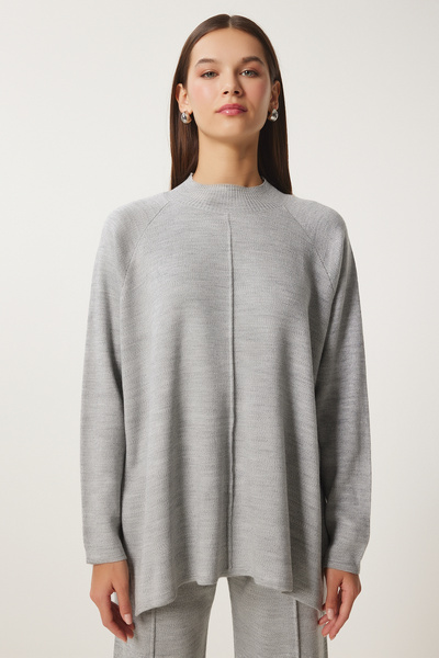 Happiness İstanbul Світло-сірий трикотажний комплект светр і штани MU00012