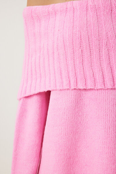 Happiness İstanbul Női rózsaszín Madonna galléros kötöttáru pulóver MT00156