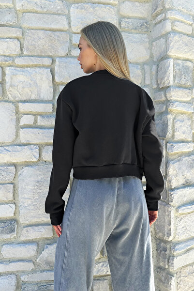 Trend Alaçatı Stili Dámská černá žebrovaná bunda se zapínáním na patentky ALC-X10940