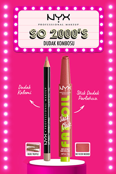 NYX Professional Makeup Slim Lip Pencil Nude Truffl Dudak Kalemi & Slick Clic...