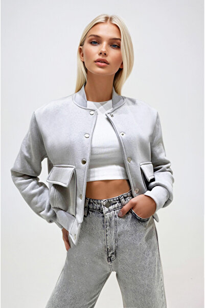 Trend Alaçatı Stili Ανοιχτό Γκρι Γυναικείο Μπουφάν
