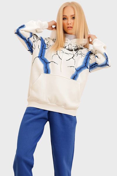 Trend Alaçatı Stili Women's White 3 Thread Raised Printed Sweatshirt ALC-X11118