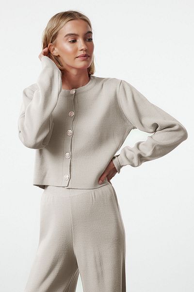 Trendyol Collection Stone Knitwear Crop Cardigan and Trousers Set - Twoaw25Au00026