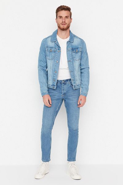Trendyol Collection Kék, rugalmas szövet, karcsúsított, karcsúsított farmer farmer nadrág TMNAW23JE00054