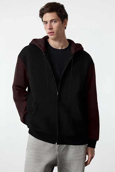 Trendyol Collection Oversize Μαύρη Fleece Ζακέτα - Ζεστή κουκούλα με φερμουάρ TMNAW25SW00076