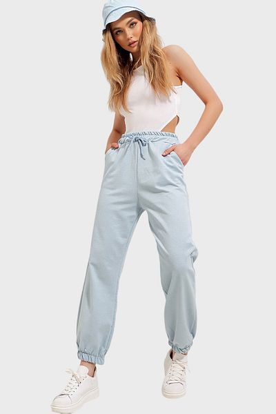 Trend Alaçatı Stili Pantaloni de trening albaștri sezonieri pentru femei, cu două fire, cu picior elastic ALC-Y2933
