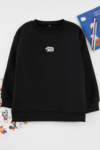 TRENDYOLKIDS Унисекс черен мини суичър с щампи - Tkdaw25Sw00078