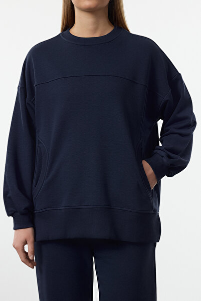 Trendyol Modest Sötétkék zsebes kötött alsó-felső szett TCTAW25US00118