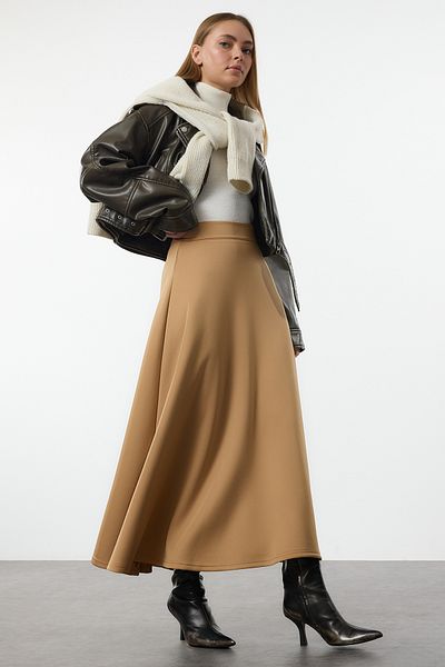 Trendyol Modest Πλεκτή φούστα Godeli Mink - TCTAW25EE00009