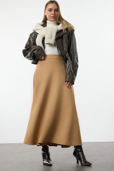 Trendyol Modest Πλεκτή φούστα Godeli Mink - TCTAW25EE00009