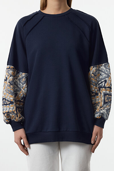 Trendyol Modest Navy Blue Oversize Sleeve Detailed Knitted Tunic Tctaw25Uk00013