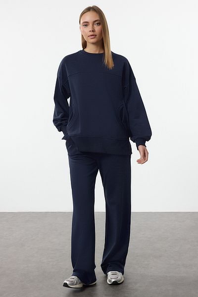 Trendyol Modest Sötétkék zsebes kötött alsó-felső szett TCTAW25US00118