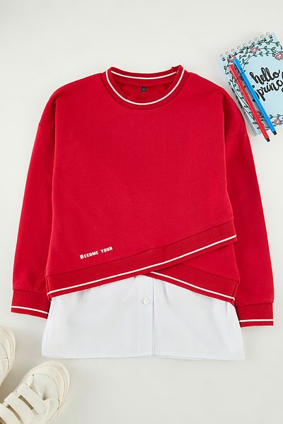 TRENDYOLKIDS Színes blokk piros kötött pulóver - TKDAW25SW00045