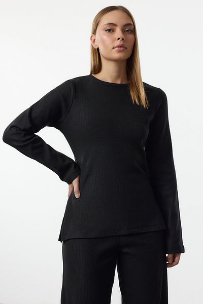Trendyol Collection Kerékpáros nyakú hasított fekete kötött készlet - TWOAW25AU00104