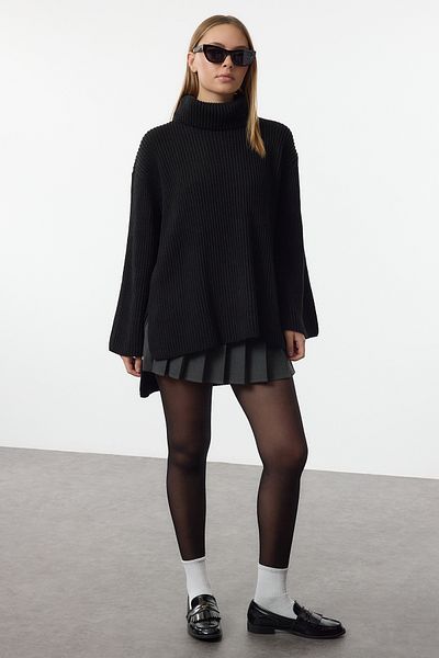 Trendyol Collection Pulover negru cu gât țesut lat TWOAW25KZ00394