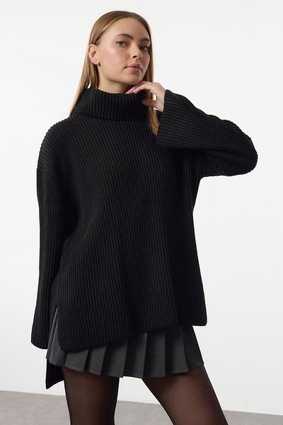 Trendyol Collection Pulover negru cu gât țesut lat TWOAW25KZ00394