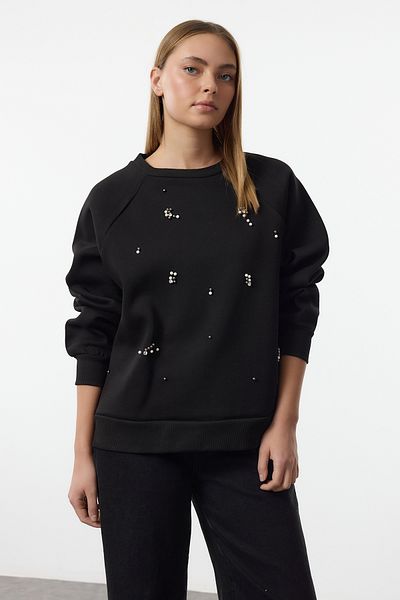 Trendyol Collection Удобен суичър от полар с детайли от черен камък - Twoaw25Sw00281