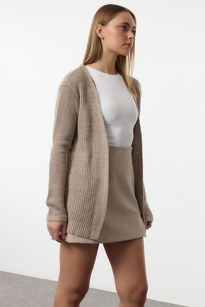 Trendyol Collection Mink Basic V-Neck Midi Knitwear Cardigan Twoaw25Hi00376