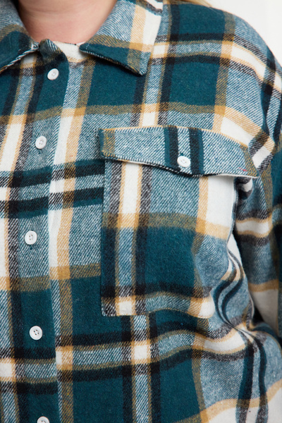 Trendyol Curve Синя карирана зимна риза с дълъг ръкав голям размер - TBBAW23AX00006