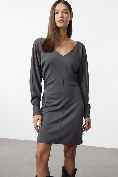Trendyol Collection Anthracite Bodycone/Body Sitting Mini Knitted Dress Twoaw25El00444