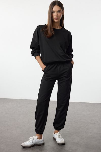 Trendyol Collection Σετ φόρμας Crew Neck Black Jogger - 2 νήματα TWOAW25EM00017
