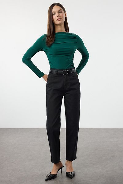 Trendyol Collection Σμαραγδένια πράσινη λαιμόκοψη με ντραπέ ελαστική πλεκτή μπλούζα TWOAW25BZ00109