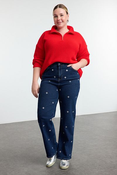 Trendyol Curve Red Zip Collar Knitwear Sweater Tbbaw25An00026