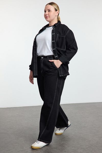 Trendyol Curve Schwarze Jeans mit hoher Taille und weitem Bein in Übergröße – mehr haltbar TBBAW25CJ00029