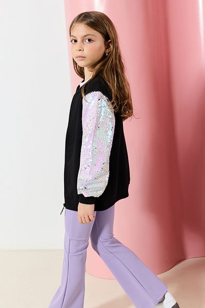 TRENDYOLKIDS سترة بومبر سوداء مطرزة للفتيات - TKDAW25CE00009