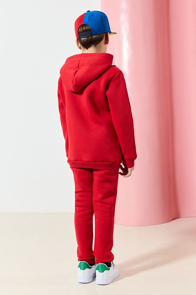 TRENDYOLKIDS Set hanorac și pantaloni de trening cu glugă din bumbac roșu pentru băieți - TKDAW25AU00058