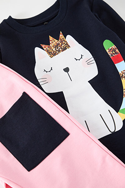 TRENDYOLKIDS Sötétkék női gyermek flitteres tömör kötött alsó-felső szett TKDAW25AU00171