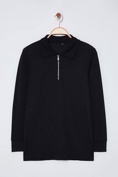 Edit by Trendyol Black Zippered Regular/Normal Cut Men's Polo Collar T-Shirt Tedaw25Po00002