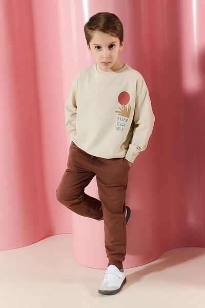 TRENDYOLKIDS Beige bedrucktes Strickset für Jungen – TKDAW25AU00144