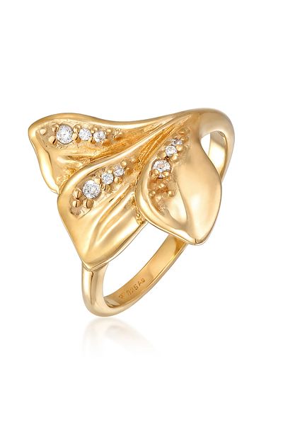ELLI Ring Ladies Statement Leaves Design With Zirconia In 925 Sterling Silver Gold Plated