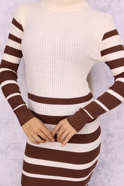 benguen 6041 Model Brown Turtleneck Knitwear Dress
