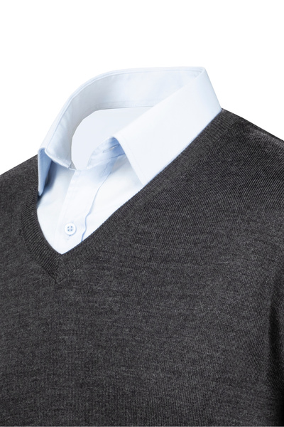 Çizgi Triko Men's Striped Knitwear Sweater - V-Neck, Patterned Sleeves and Waist Elastics, Classic Fit -4241Db