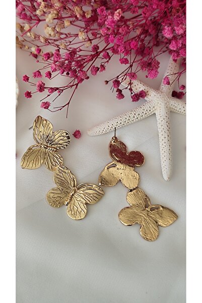 İPAR AKSESUAR Double Big Butterfly Metal Gold Earring