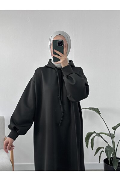 CHUL SCUBA VOLANLI SWEAT ELBİSE - SİYAH - GENİŞ BEDEN ARALIĞI