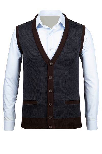 Çizgi Triko Stripe Knitwear Ανδρικό γιλέκο με λαιμόκοψη V με κουμπιά με μοτίβο από ατσάλι πλεκτό Classic Fit 5014LB