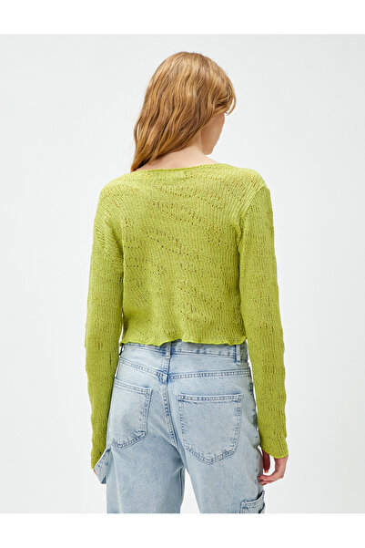 Koton Tričko s dlouhým rukávem Mesh Crop Crew Neck Prolamované