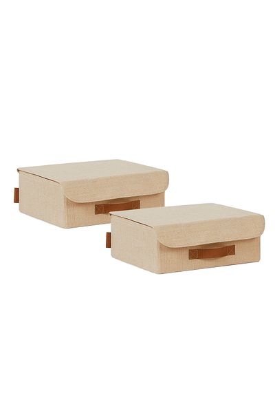 Ocean Home Textile 2 Pcs Jute Linen Lid Cabinet Drawer Inside Jewelry Laundry Folding Storage Box Organizer 30X23X11