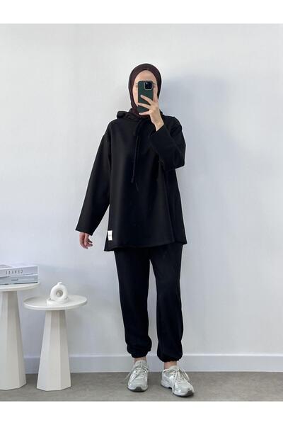 CHUL Two-Thread Hoodie with Drawstring Sweatshirt Set - Black - Wide Size Range
