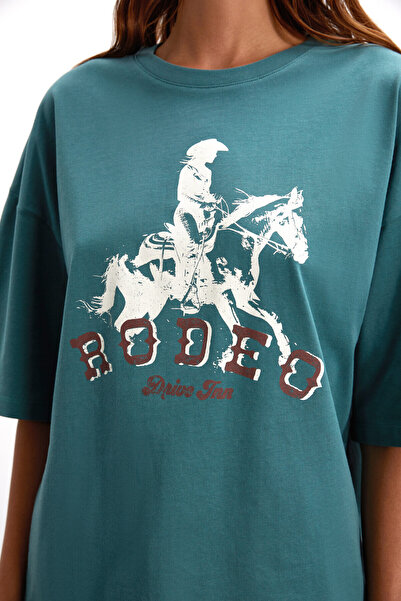 GRIMELANGE Πράσινο μπλουζάκι Majer γυναικείο 100% οργανικό βαμβάκι με στάμπα με κανονική εφαρμογή