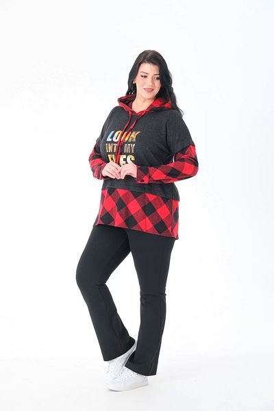 Lady Majestic Plaid Oversize Hooded Plus Size Woven Sweatshirt