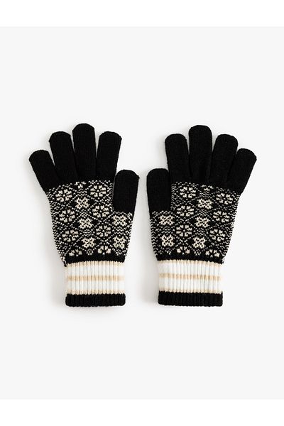 Koton Ethnic Patterned Color Block Knitted Gloves