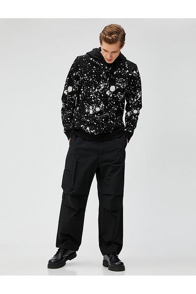 Koton Hooded Sweatshirt Slogan Embroidered Abstract Printed Long Sleeve