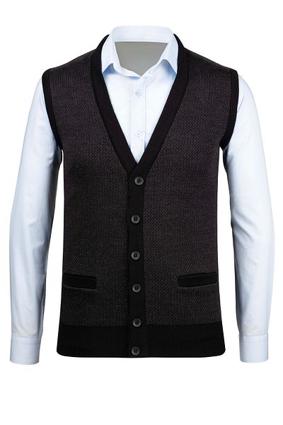 Çizgi Triko Stripe Knitwear Men's Oversize V-Neck Vest Buttoned Patterned Steel Knit Classic Fit 5014lb
