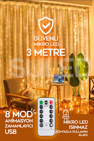 Mhm Collections Perde Led 3x3 Metre Kumandalı 8 Mod Ambiyans Ayarlabilir Boy Dekor Mikro Led Işık Perde 168HSERI